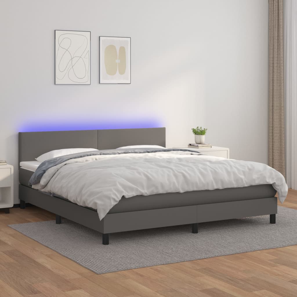 Box spring postel s matrací a LED šedá 160x200 cm umělá kůže