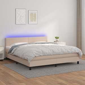 Box spring postel matrace a LED cappuccino 160x200cm umělá kůže