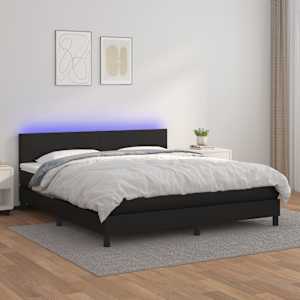 Box spring postel s matrací a LED černá 180x200 cm umělá kůže - obrázek 1