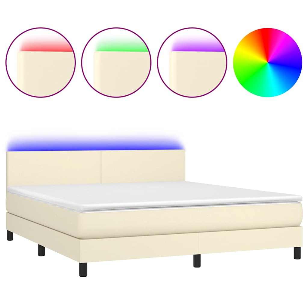 vidaXL Boxspring met matras en LED kunstleer crèmekleurig 180x200 cm, foto 3