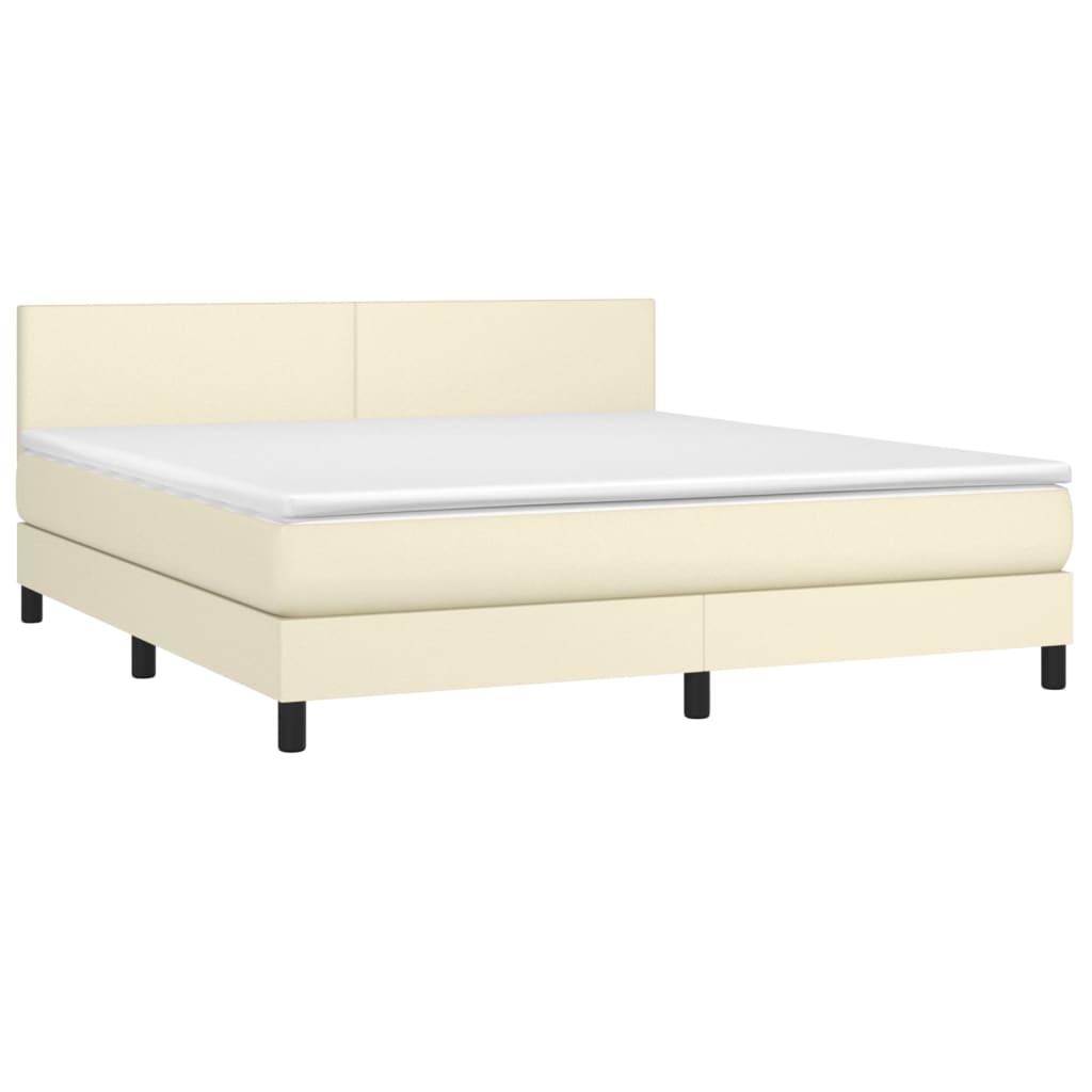 Box spring postel s matrací a LED krémová 180x200cm umělá kůže - obrázek 3