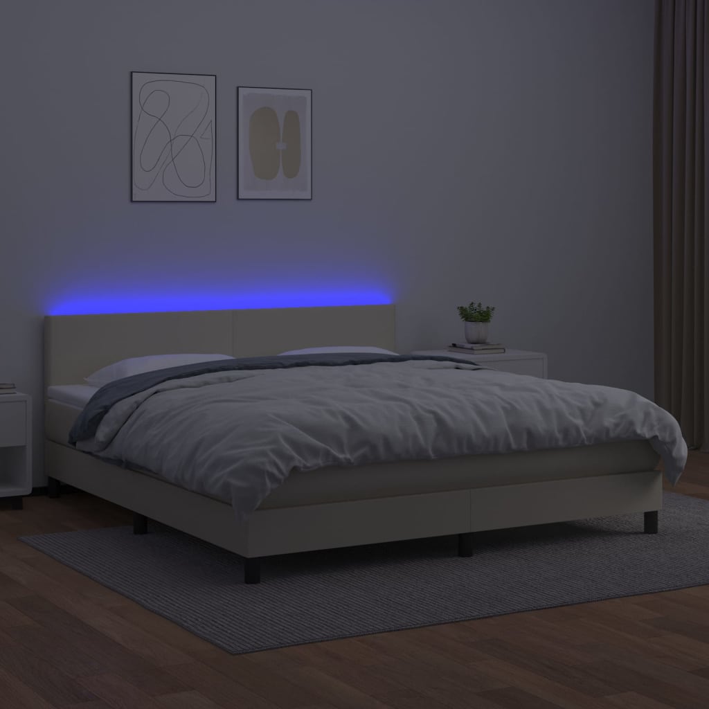 Box spring postel s matrací a LED krémová 180x200cm umělá kůže - obrázek 4