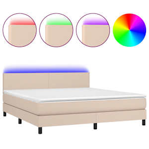 Box spring postel matrace a LED cappuccino 180x200cm umělá kůže - obrázek 2