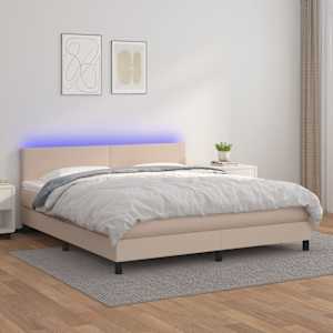 Box spring postel matrace a LED cappuccino 180x200cm umělá kůže - obrázek 1