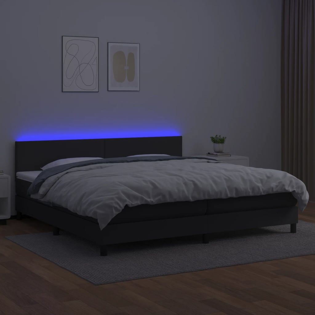 Krevet box spring s madracem LED crni 200x200cm od umjetne kože