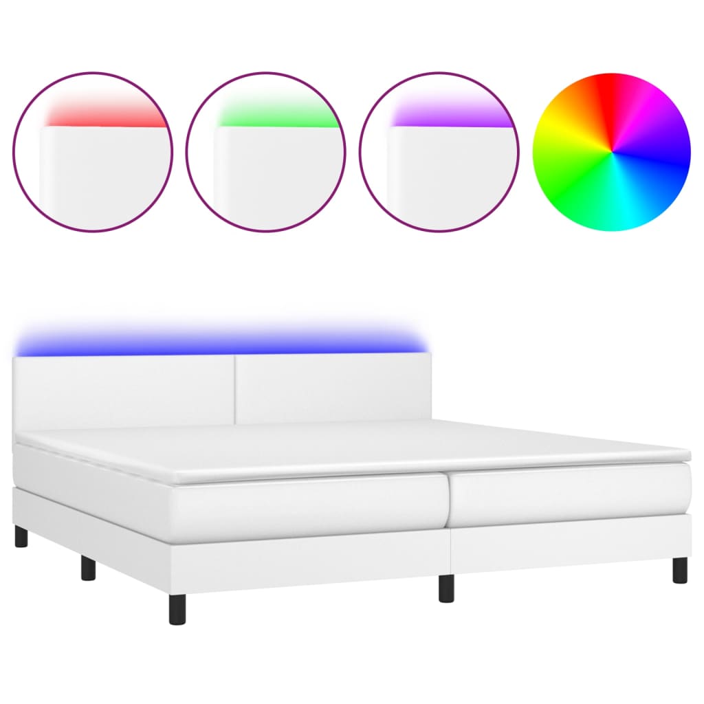 vidaXL Box spring postelja z vzmetnico LED bela 200x200cm umetno usnje