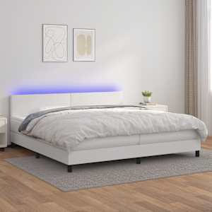 Box spring postel s matrací a LED bílá 200x200 cm umělá kůže - obrázek 1