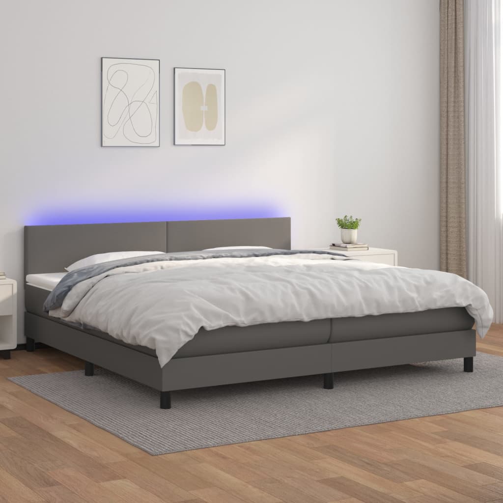 Boxspringbett mit Matratze & LED Grau 200×200 cm Kunstleder