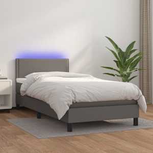 Box spring postel s matrací a LED šedá 80 x 200 cm umělá kůže - obrázek 1