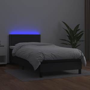Box spring postel s matrací a LED černá 90x190 cm umělá kůže - obrázek 4