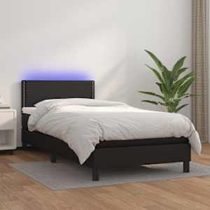 Box spring postel s matrací a LED černá 90x190 cm umělá kůže - obrázek 1