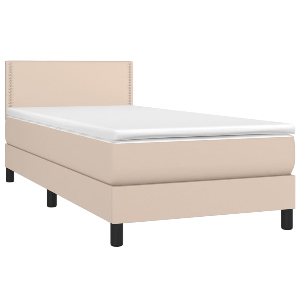 Cappuccino színű műbőr rugós ágy matraccal és LED-del 90x200 cm 