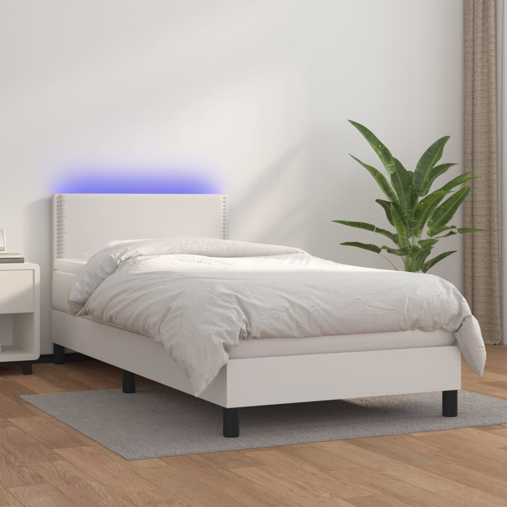 vidaXL Boxspringbett mit Matratze & LED Weiß 100x200 cm Kunstleder