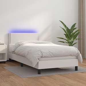 Box spring postel s matrací a LED bílá 100x200 cm umělá kůže - obrázek 1
