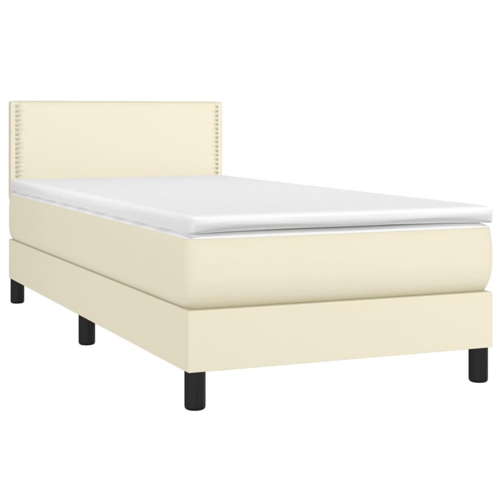 vidaXL Boxspring met matras en LED kunstleer crèmekleurig 100x200 cm afbeelding
