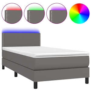 Box spring postel s matrací a LED šedá 100x200 cm umělá kůže - obrázek 2