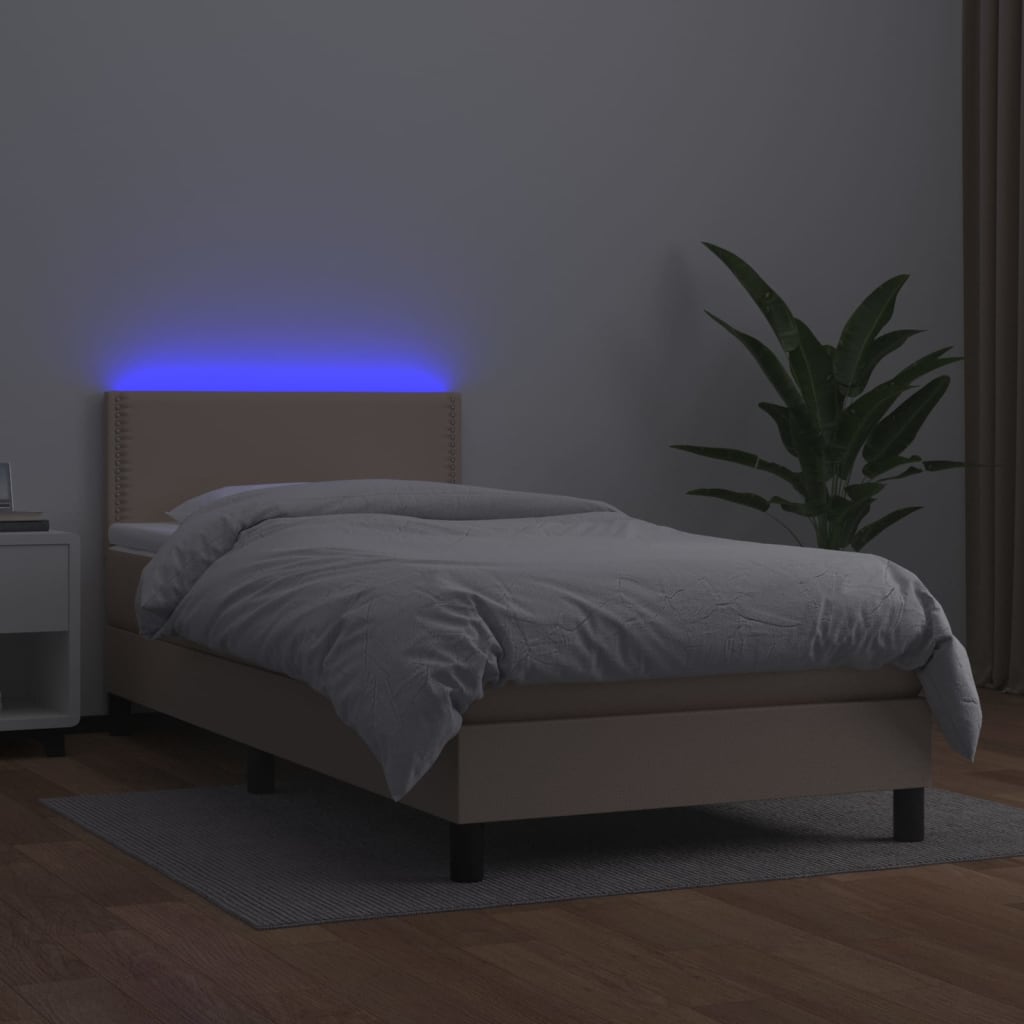 cappuccino színű műbőr rugós ágy matraccal és LED-del 100x200cm