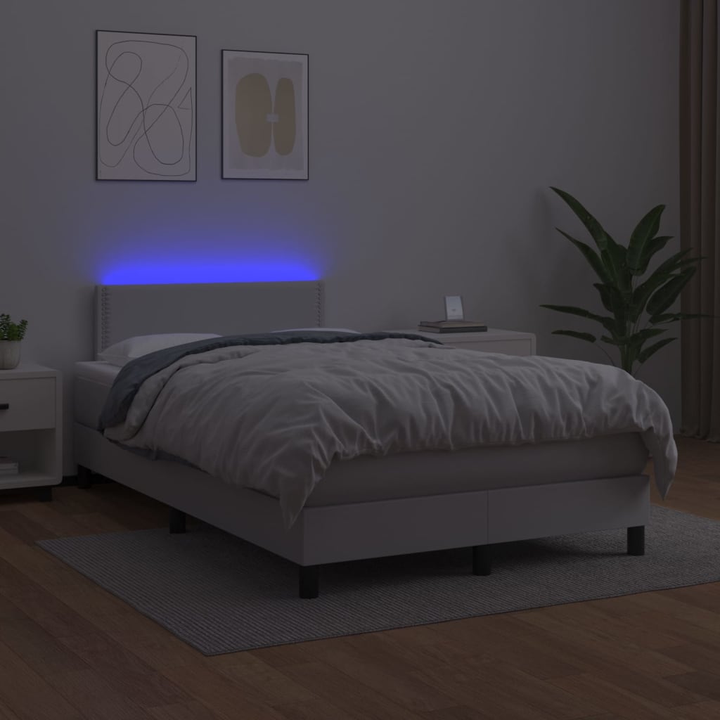 Box spring postel s matrací a LED bílá 120x200 cm umělá kůže