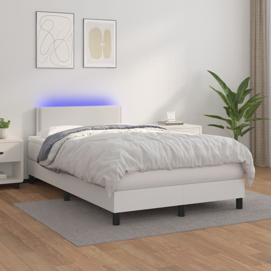 Sommier tapissier et matelas et LED Blanc 120x200 cm Similicuir