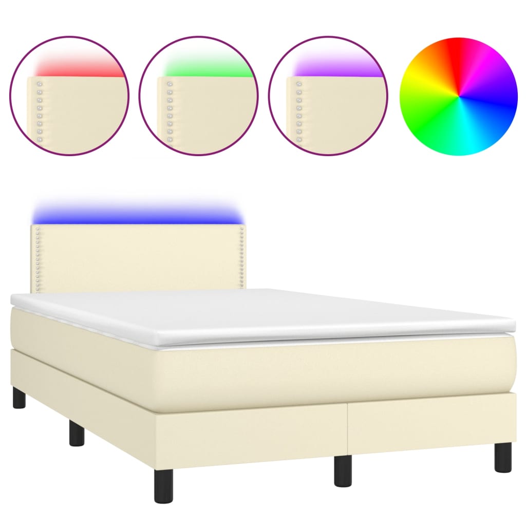 Krémszínű műbőr rugós ágy matraccal és LED-del 120x200 cm 