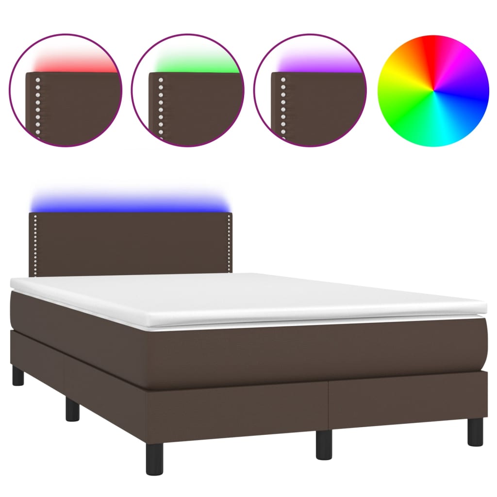 Barna műbőr rugós ágy matraccal és LED-del 120x200 cm 