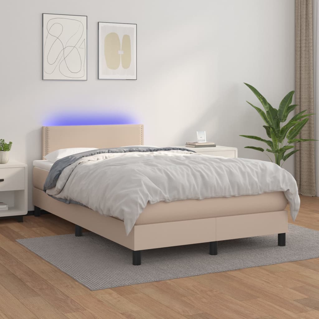 Box spring postel matrace a LED cappuccino 120x200cm umělá kůže