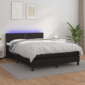 Box spring postel s matrací a LED černá 140 x 190 cm umělá kůže - obrázek 1
