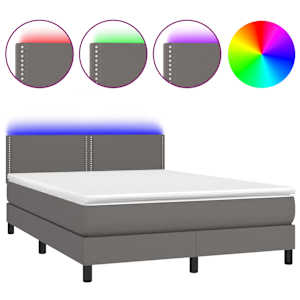 Box spring postel s matrací a LED šedá 140x190 cm umělá kůže - obrázek 2