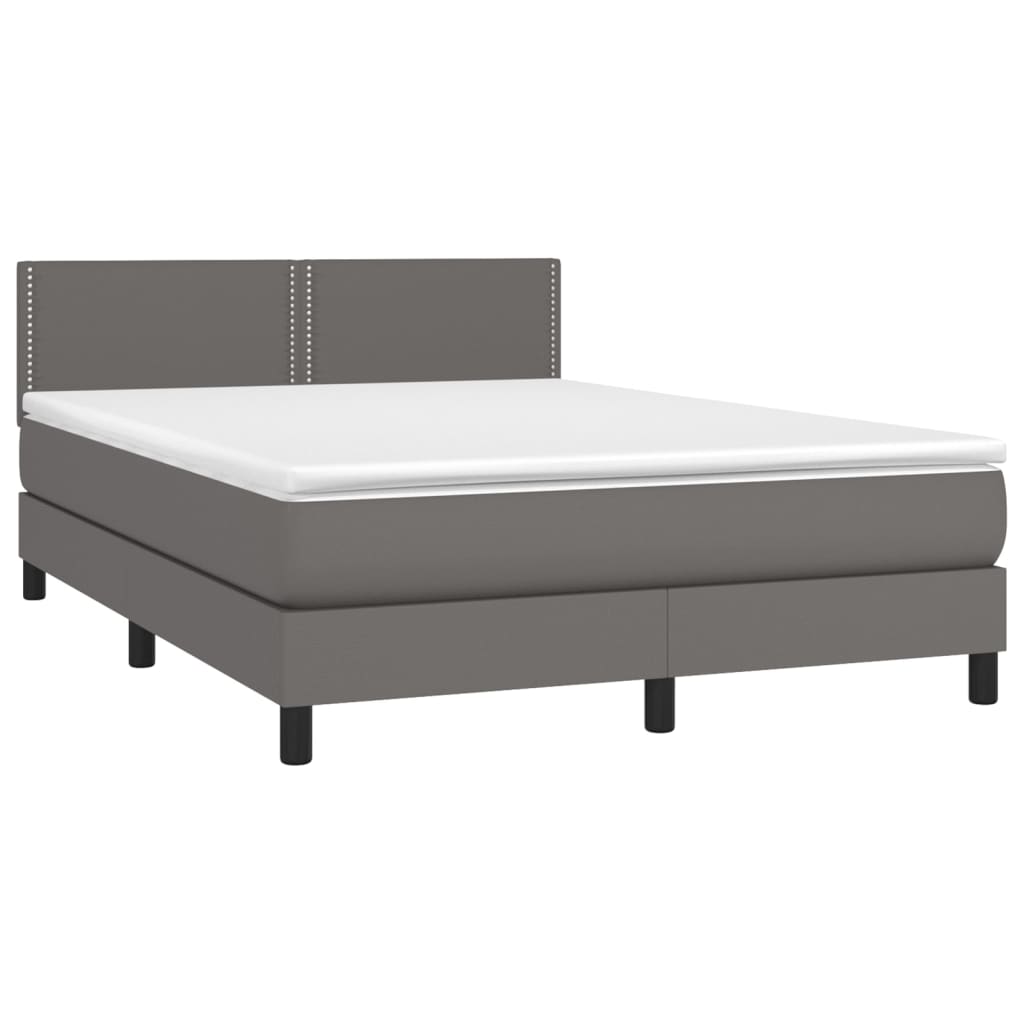 vidaXL Boxspring met matras en LED kunstleer grijs 140x190 cm afbeelding