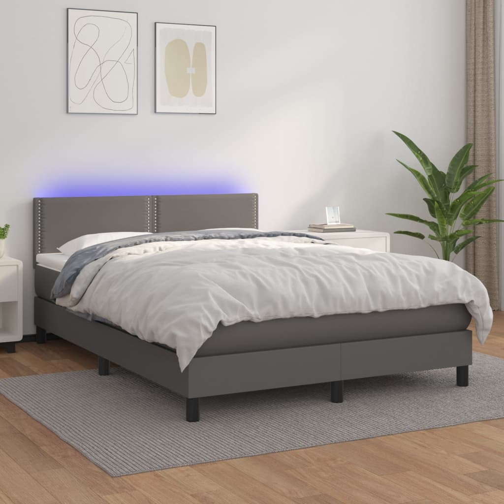 Boxspringbett mit Matratze & LED Grau 140×190 cm Kunstleder