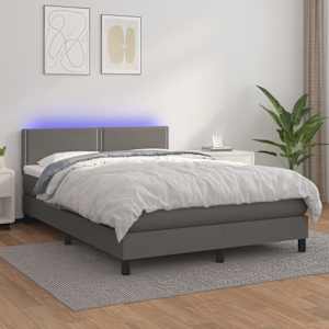 Box spring postelja z vzmetnico LED siva 140x190cm umetno usnje