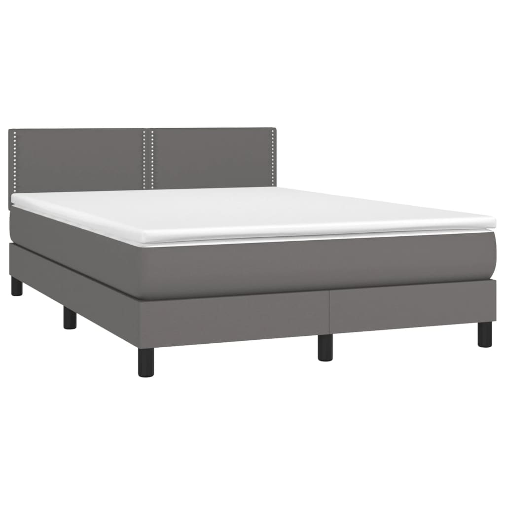 vidaXL Boxspring met matras en LED kunstleer grijs 140x200 cm afbeelding