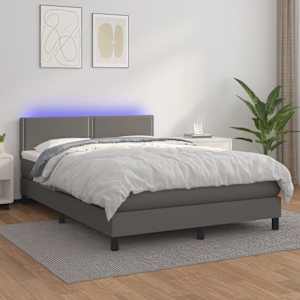 Box spring postelja z vzmetnico LED siva 140x200cm umetno usnje