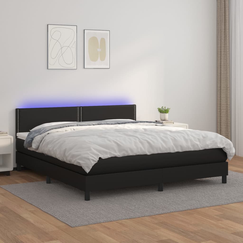 Box spring postel s matrací a LED černá 160x200 cm umělá kůže