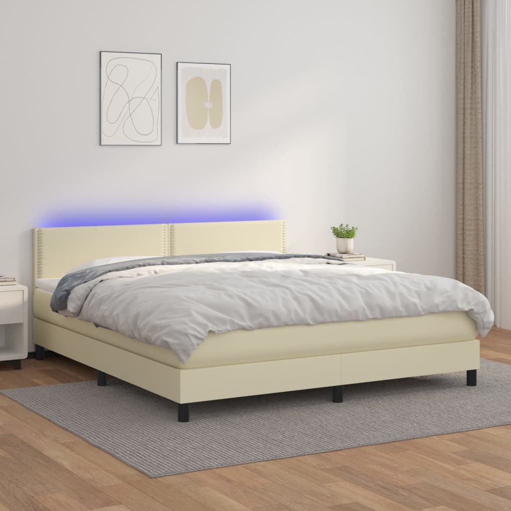Boxspringbett mit Matratze & LED Creme 160×200 cm Kunstleder kaufen