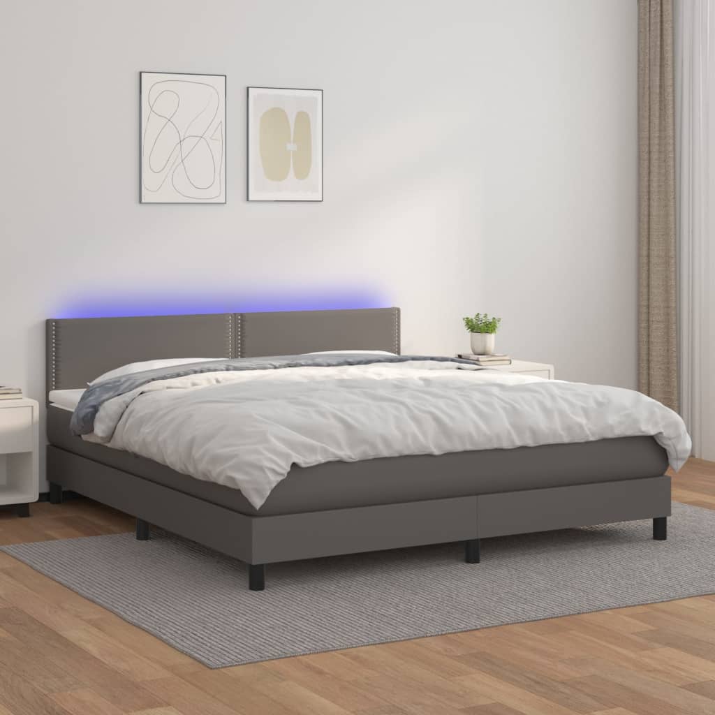 Box spring postel s matrací a LED šedá 160x200 cm umělá kůže