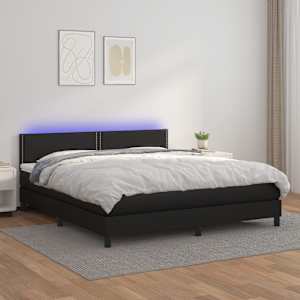 Box spring postel s matrací a LED černá 180x200 cm umělá kůže - obrázek 1