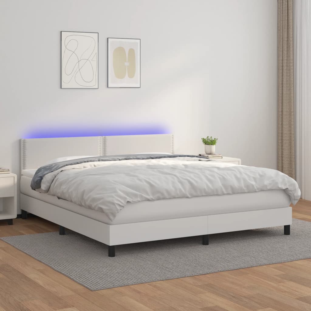Box spring postel s matrací a LED bílá 180x200 cm umělá kůže