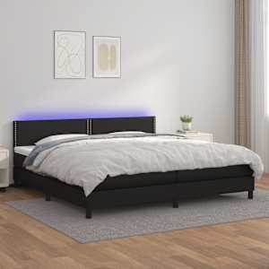 Box spring postel s matrací a LED černá 200x200 cm umělá kůže - obrázek 1