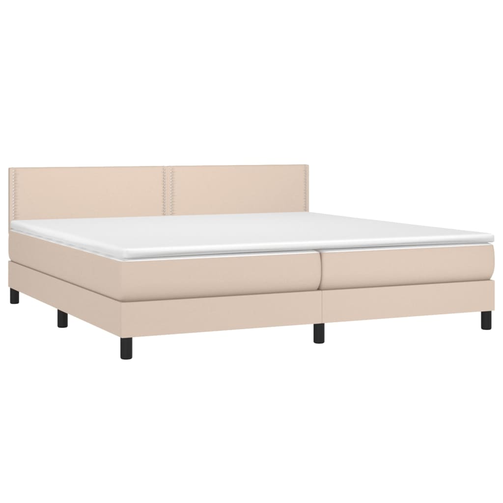 Box spring postel matrace a LED cappuccino 200x200cm umělá kůže