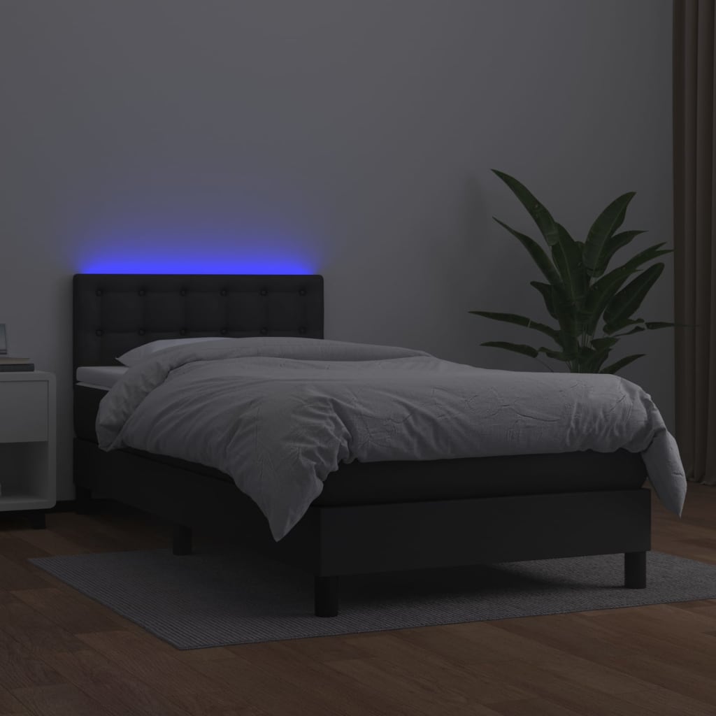 vidaXL Boxspring met matras en LED kunstleer zwart 80x200 cm afbeelding