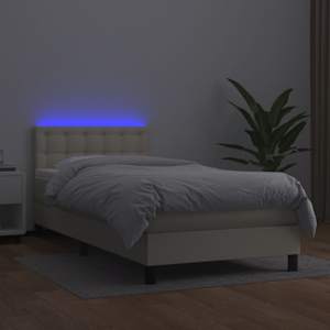Box spring postel s matrací a LED krémová 80x200 cm umělá kůže - obrázek 4