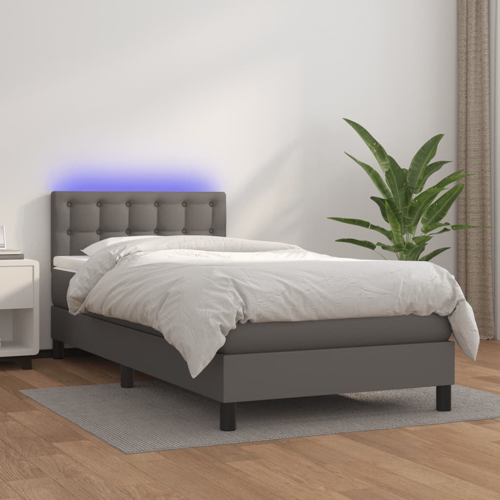 vidaXL Boxspringbett mit Matratze & LED Grau 80x200 cm Kunstleder