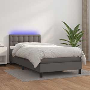 Box spring postel s matrací a LED šedá 80 x 200 cm umělá kůže - obrázek 1