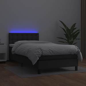 Box spring postel s matrací a LED černá 90x190 cm umělá kůže - obrázek 4