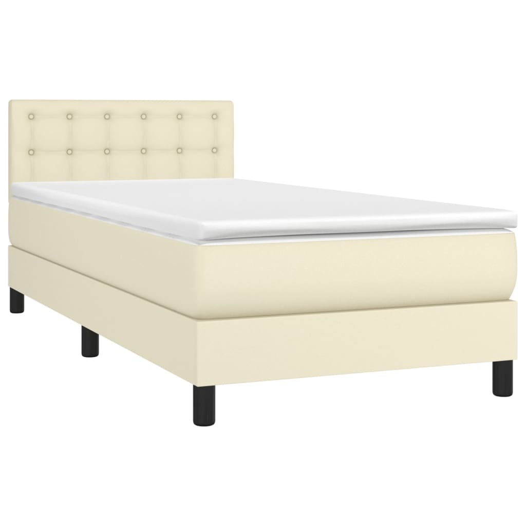 Box spring postel s matrací a LED krémová 90x190 cm umělá kůže - obrázek 3