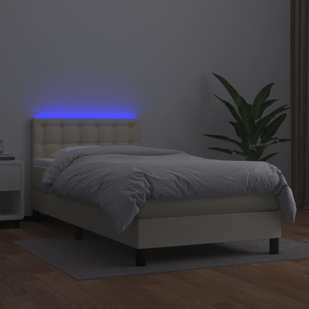 Box spring postel s matrací a LED krémová 90x190 cm umělá kůže - obrázek 4