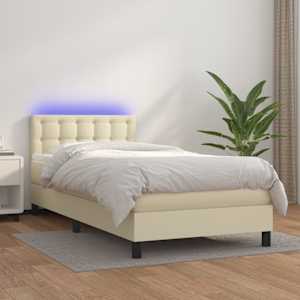Box spring postelja z vzmetnico LED krem 90x190 cm umetno usnje