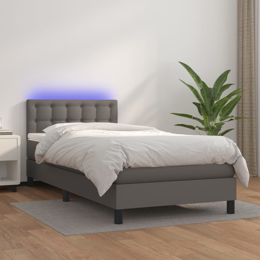 Sommier tapissier et matelas et LED Gris 90x190 cm Similicuir