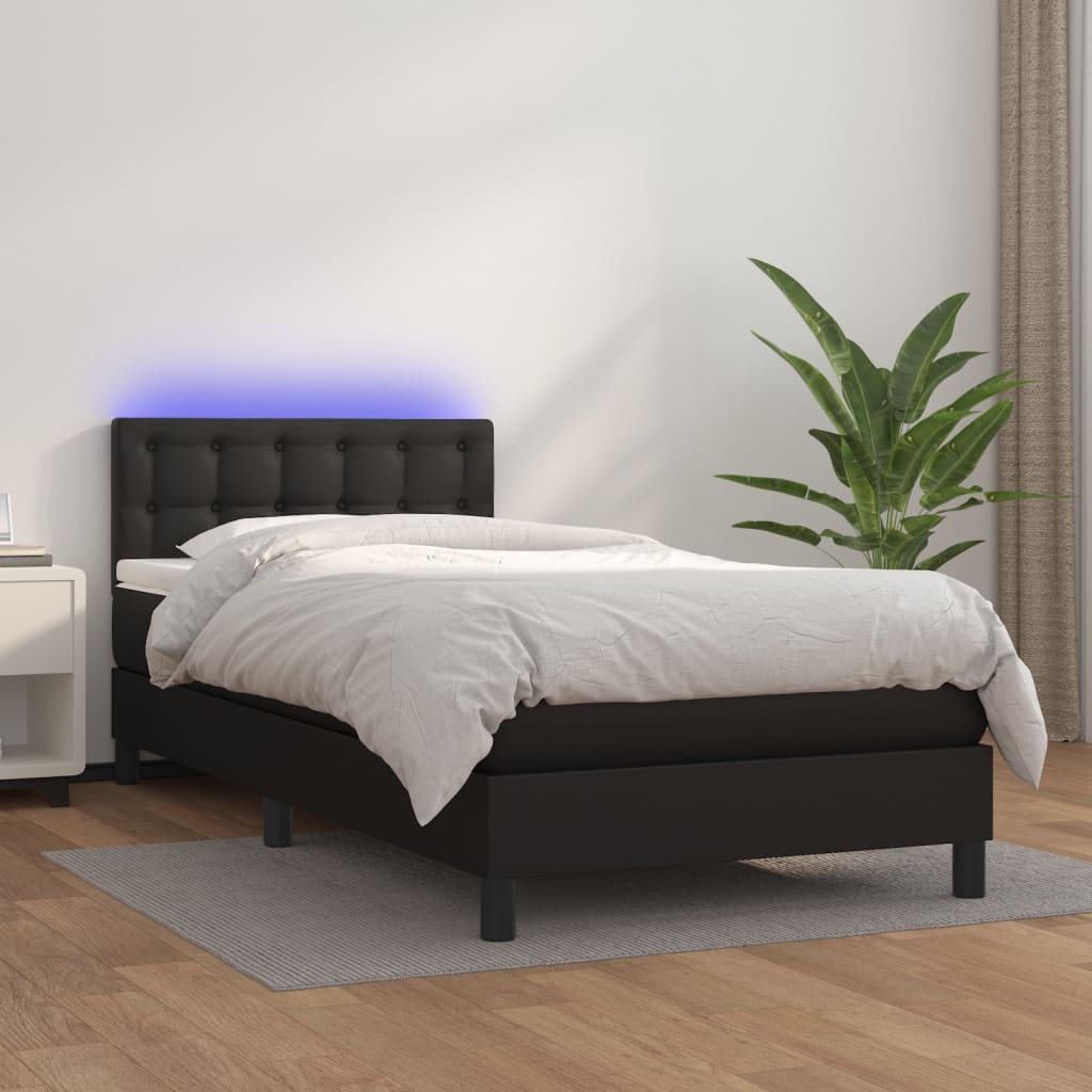 Sommier tapissier avec matelas et LED Noir 90x200 cm Similicuir